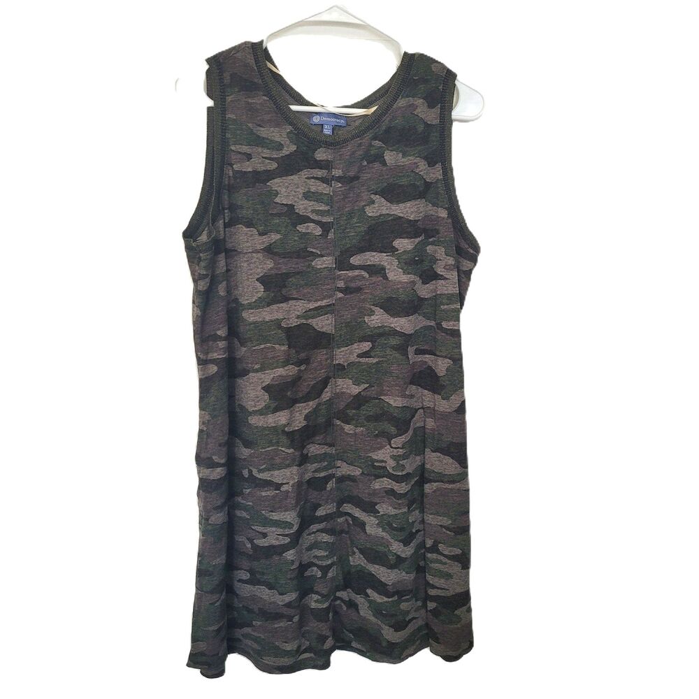 Democracy Womens XL Camo Midi Dress Sleeveless Knit Tank Stretchy Outdoor Green